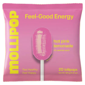 Mollipop Feel-Good lollipop pink lemonade close-up highlighting yerba mate flavor notes