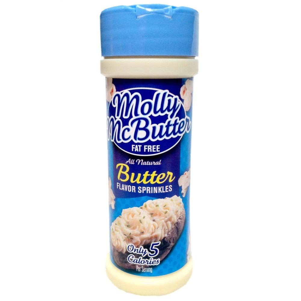 Molly McButter fat-free butter flavor sprinkles 2oz bottle adds buttery flavor to snacks.