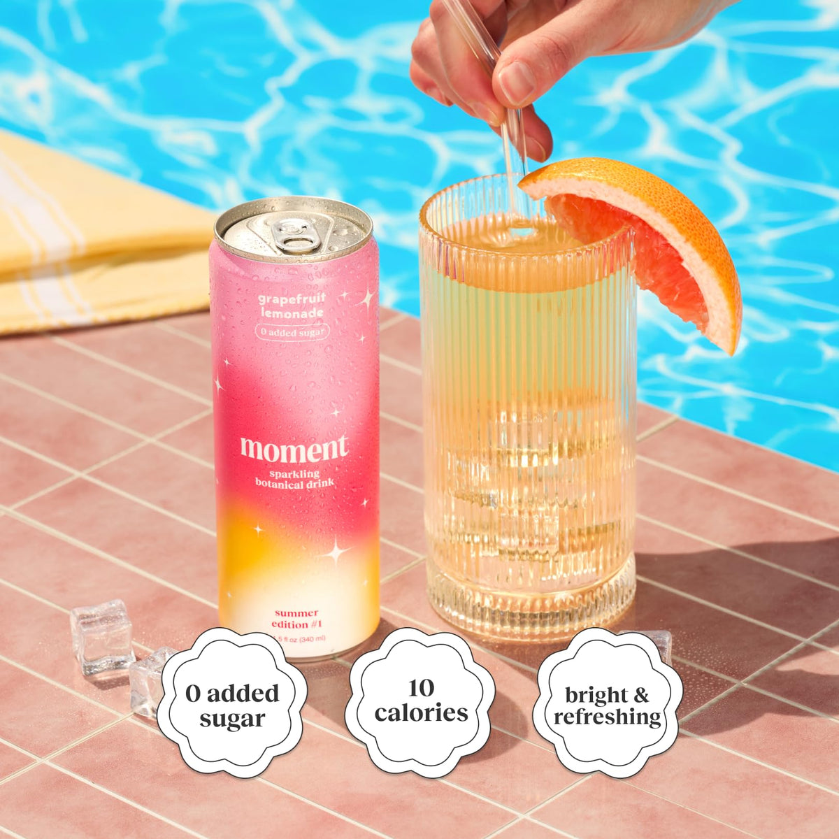 Moment glass pour captures grapefruit-lemonade flavor for social refreshment