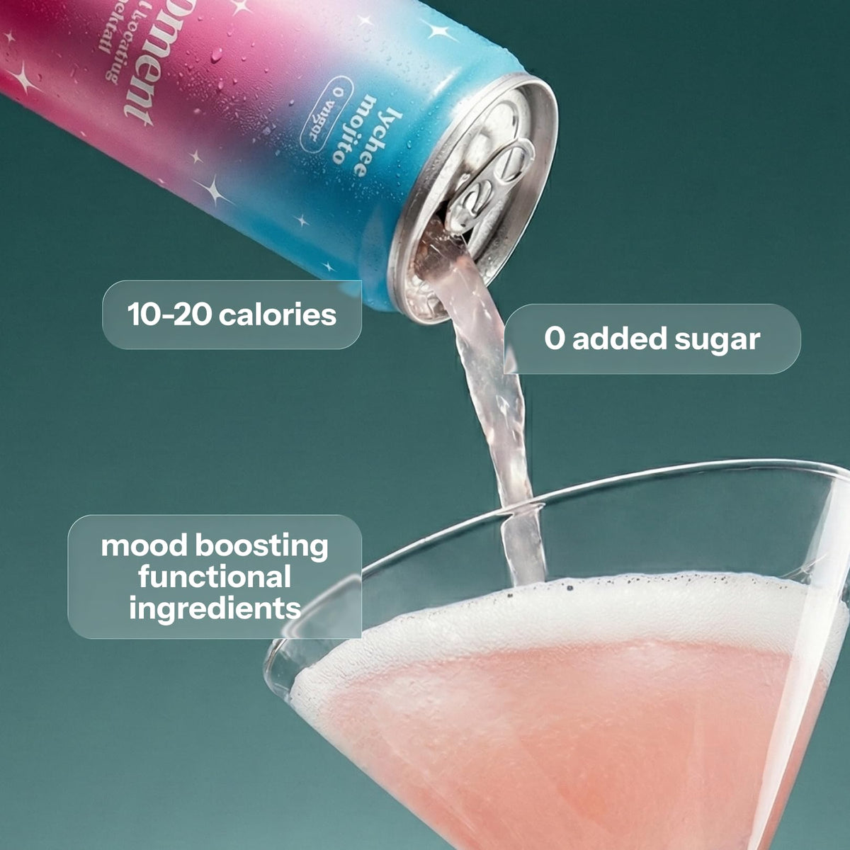 Moment Mocktails Lychee Mojito can offers fruity, caffeine-free refreshment after work.