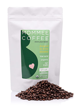 Mommee Coffee Quarter Caf beans in a sealed pouch for fresh flavor from first to last sip.