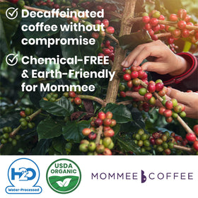 Resealable pouch preserves flavor of Mommee Coffee Quarter Caf ground.