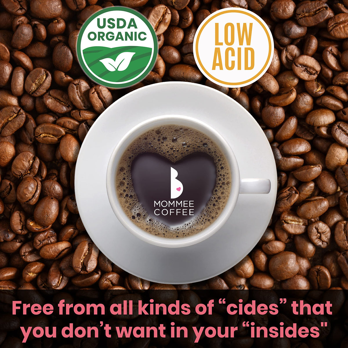 Mommee Coffee resealable 11 oz pouch preserves freshness and flavor.