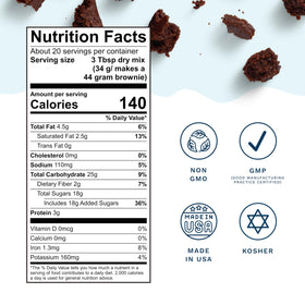 Mommy Knows Best 150 calories per serving badge on brownie packaging