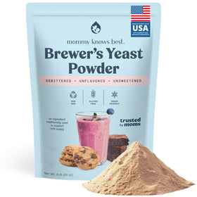 Mommy Knows Best brewers yeast powder 32oz bottle shown for lactation support