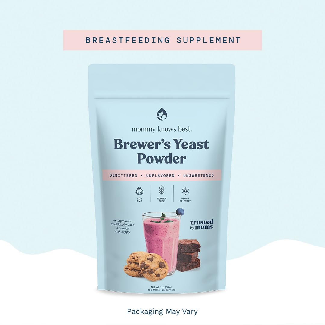 Mommy Knows Best brewer's yeast powder in smoothie glass, boosts nutrition.