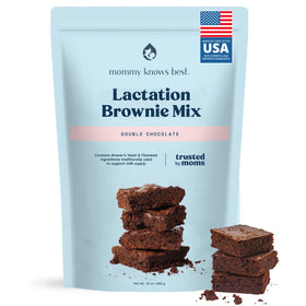 Mommy Knows Best Lactation Brownie packaging shows a goats rue free snack option