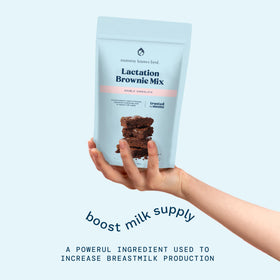 Mommy Knows Best Lactation Brownie serving on plate with 150 calories indicator