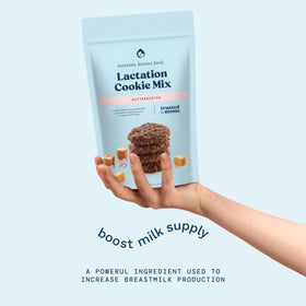 Mommy Knows Best lactation cookies mix dough bowl, easy prep for quick baking.