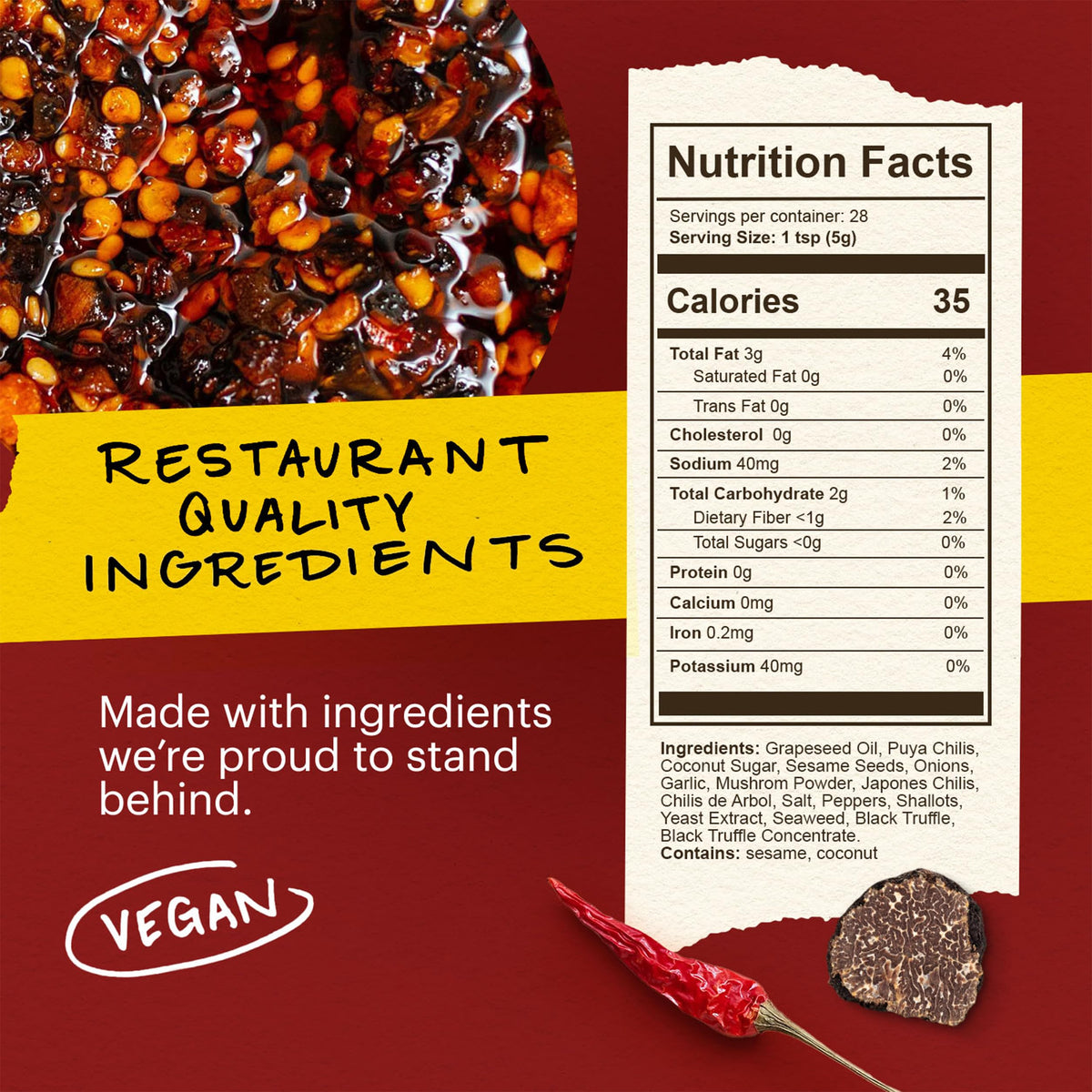 MOMOFUKU Black Truffle Chili Crunch label showcases premium ingredients for confident cooking.