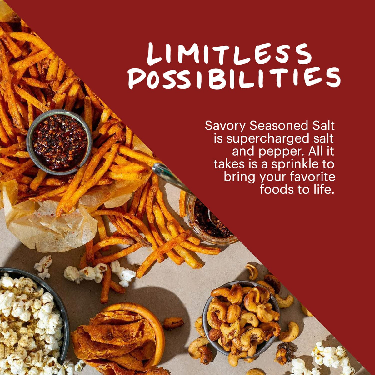 Seasoned salt sprinkled on roasted vegetables to boost flavor naturally.