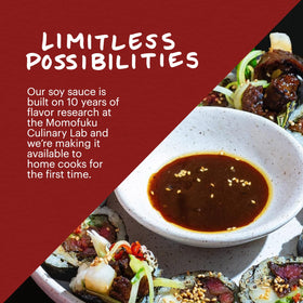 Momofuku Soy Sauce on a kitchen counter conveys restaurant-grade credibility