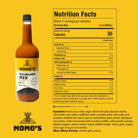 Momo's Michelada Mix ingredients close-up, highlighting tomato-free, vegan credentials for clean sipping.
