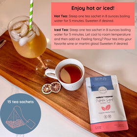 Momstead tea iced serve glass: refreshing tropical vanilla flavor over ice.