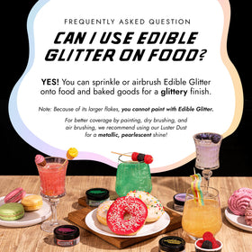 MONÉGASQUE vegan-friendly glitter for decorating desserts and beverages.