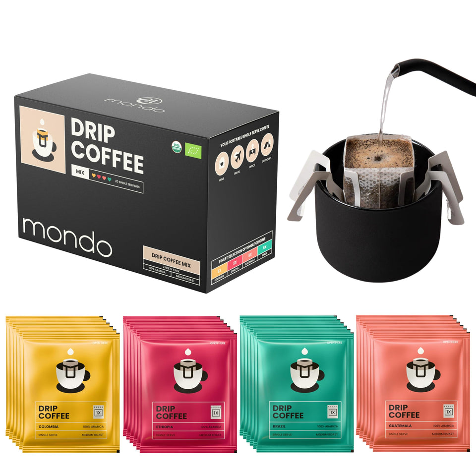 Mondo Drip Coffee Pack Colombia – single-serve convenience for a fresh, aromatic cup.