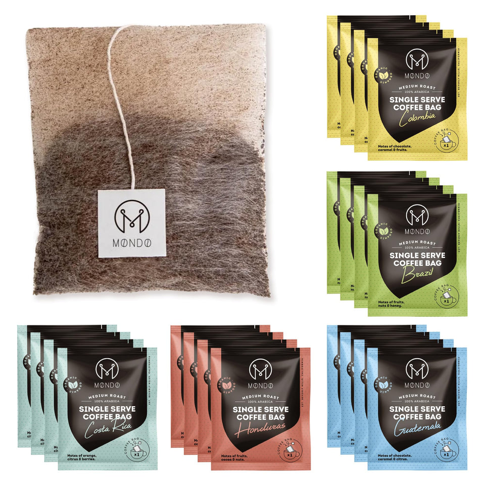 Mondo sampler box with 20 coffee bags, ideal gift and travel companion.