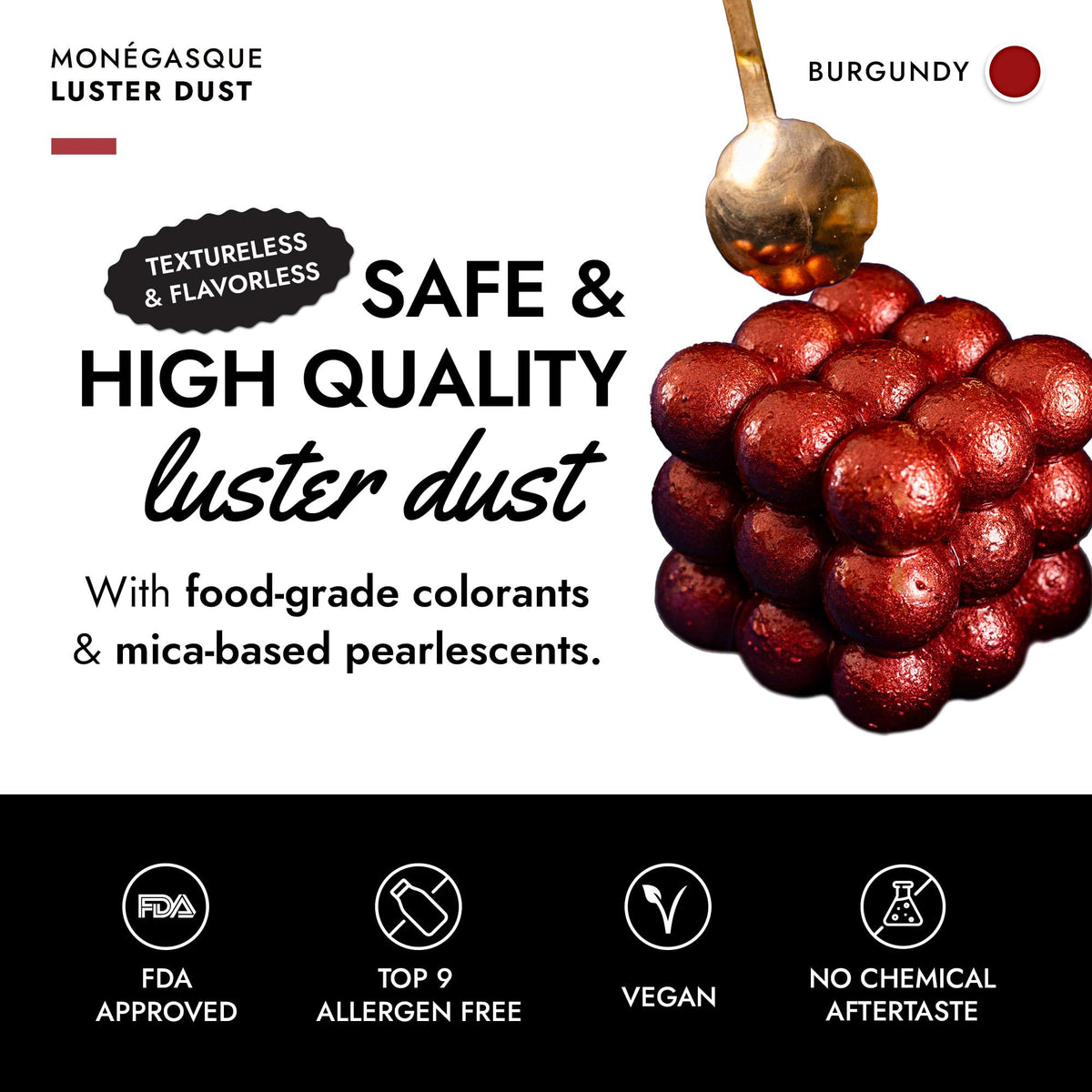 MONÉGASQUE burgundy luster dust adds cake decoration with shimmer.
