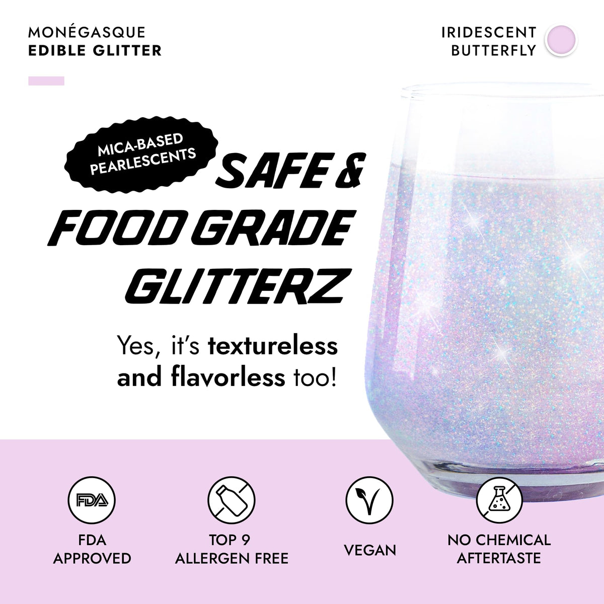 MONÉGASQUE Glitterz cocktail-sparkle highlights drinks with bold, visible flakes