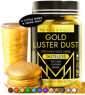 MONÉGASQUE gold edible glitter bottle adds shimmer to drinks and desserts.