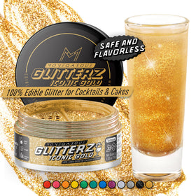 MONÉGASQUE gold edible glitter for drinks adds a luxurious shimmer to cocktails.