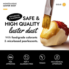 MONÉGASQUE gold glitter dusting brush enables precise cake accents.