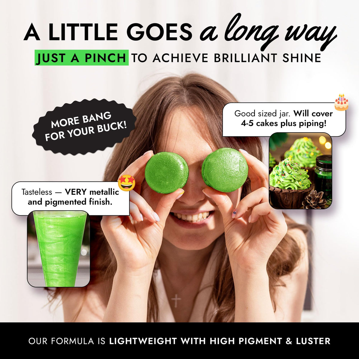 MONÉGASQUE Green edible glitter cupcake topping elevates treats