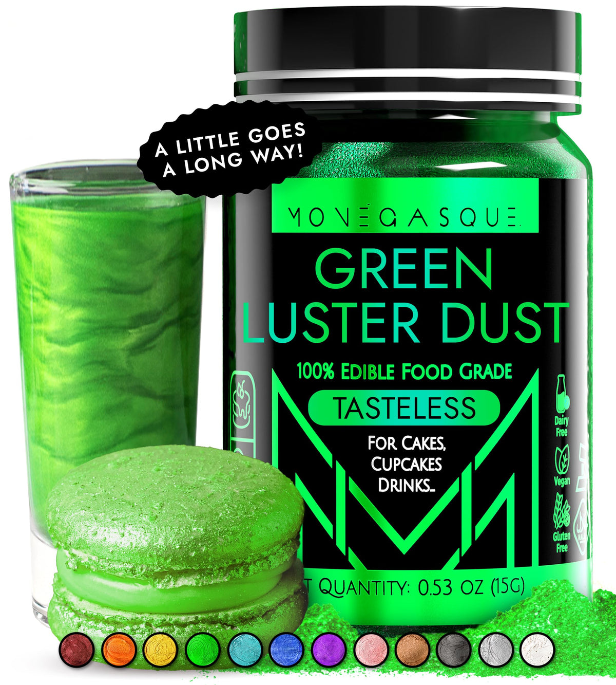MONÉGASQUE Green edible glitter adds vibrant sparkle to drinks for celebrations