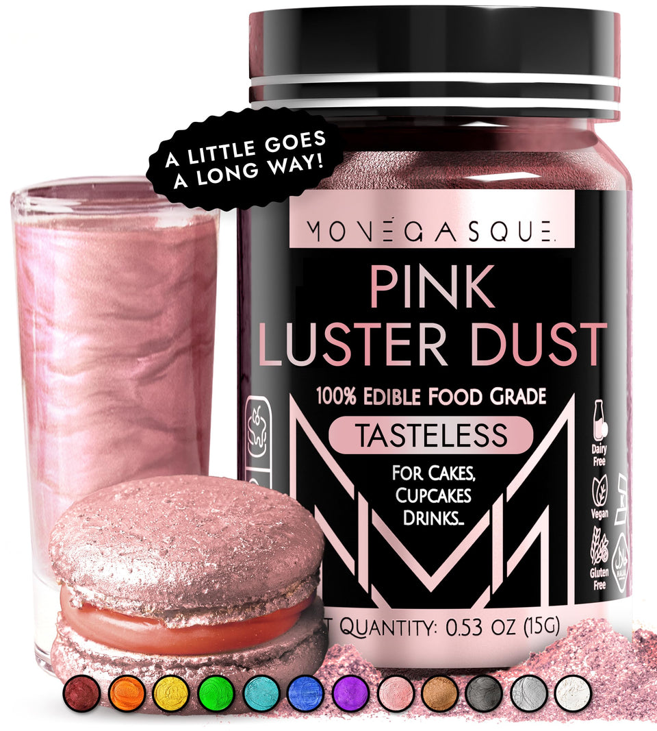 MONÉGASQUE Pink Edible Glitter 15g bottle adds edible shimmer to drinks and desserts