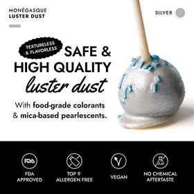 MONÉGASQUE silver edible glitter for cake decor enhances desserts with crystal-like sheen.