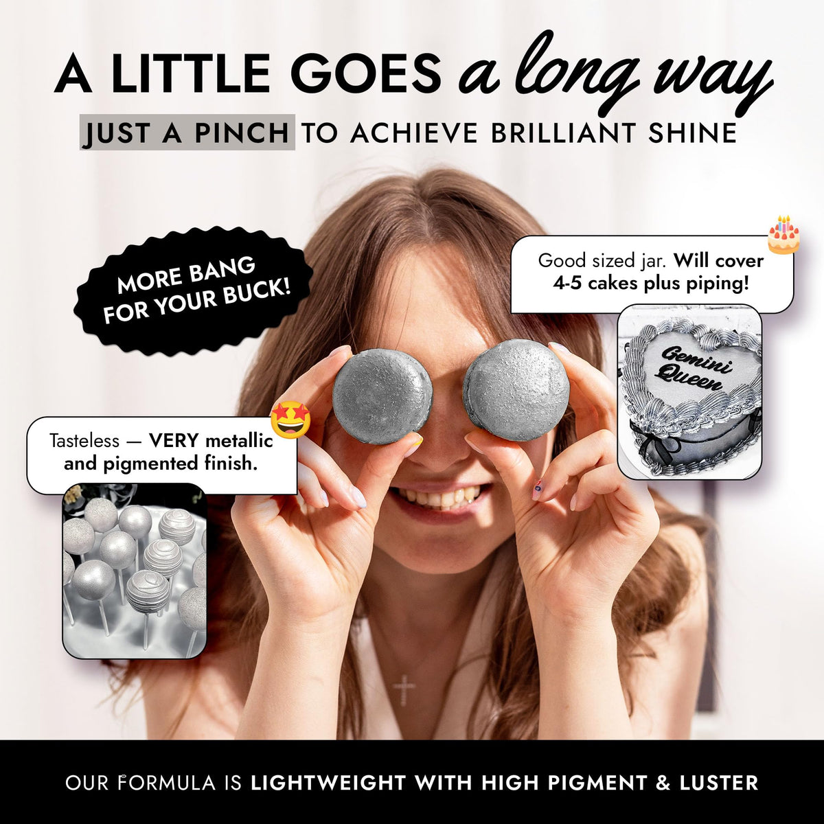 MONÉGASQUE silver edible glitter for cupcakes brings party-ready sparkle.