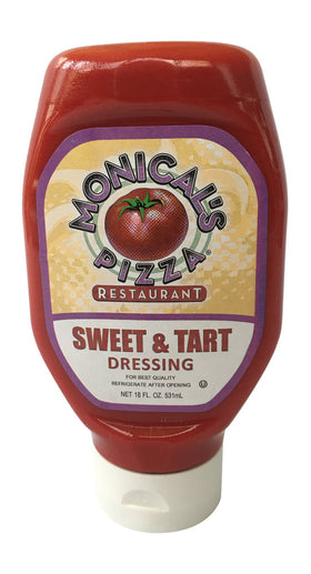 Monical's Sweet & Tart Dressing bottle adds bold flavor to salads.
