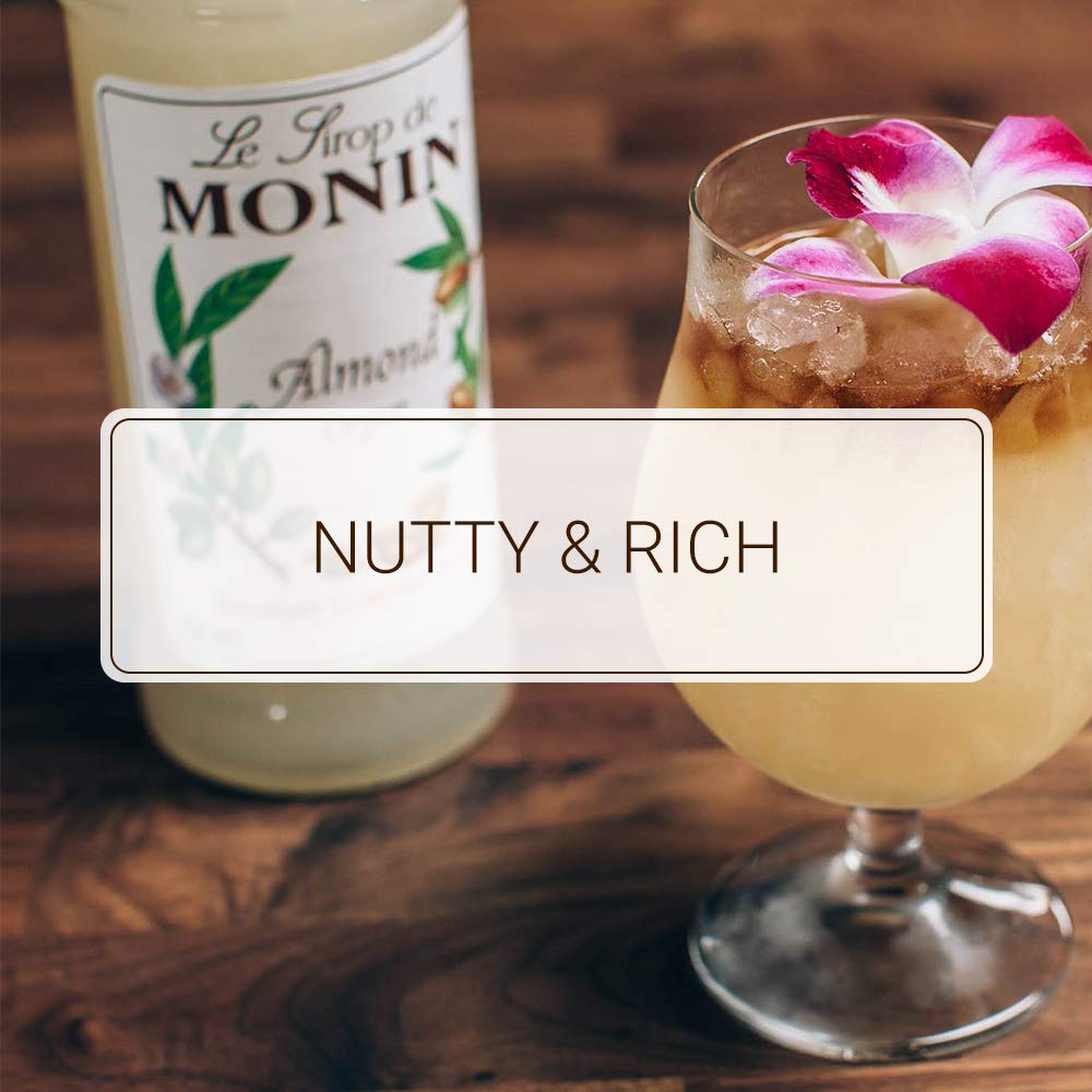 Monin Almond Syrup cocktail setup with shaker suggesting nutty flavor complexity