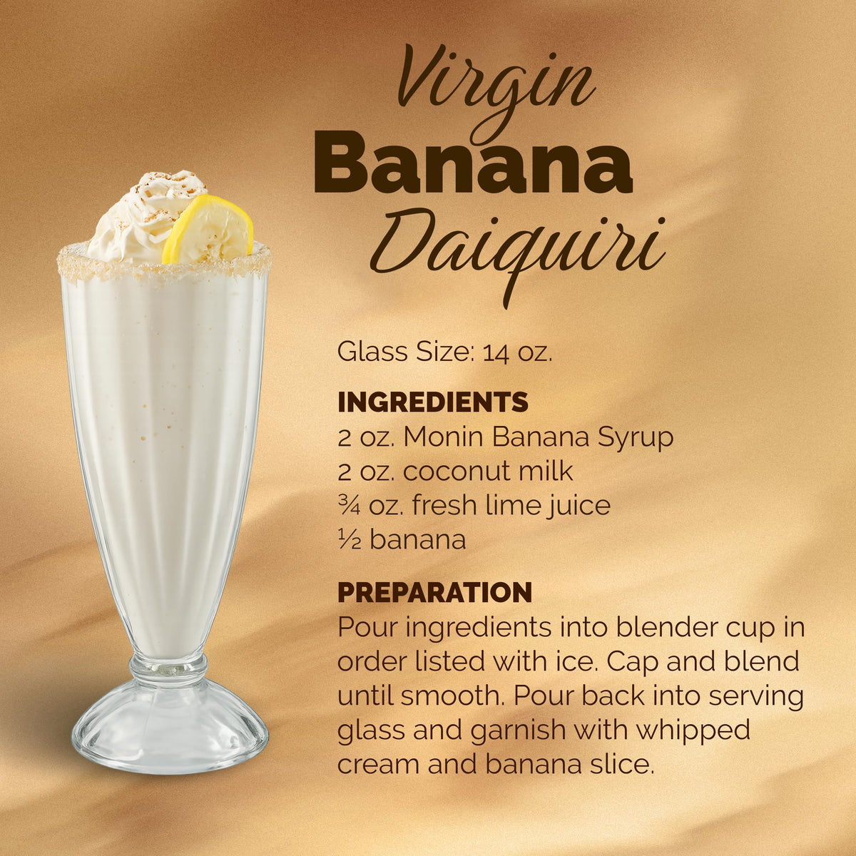 Monin Banana Syrup recyclable bottle supports bee friendly packaging.