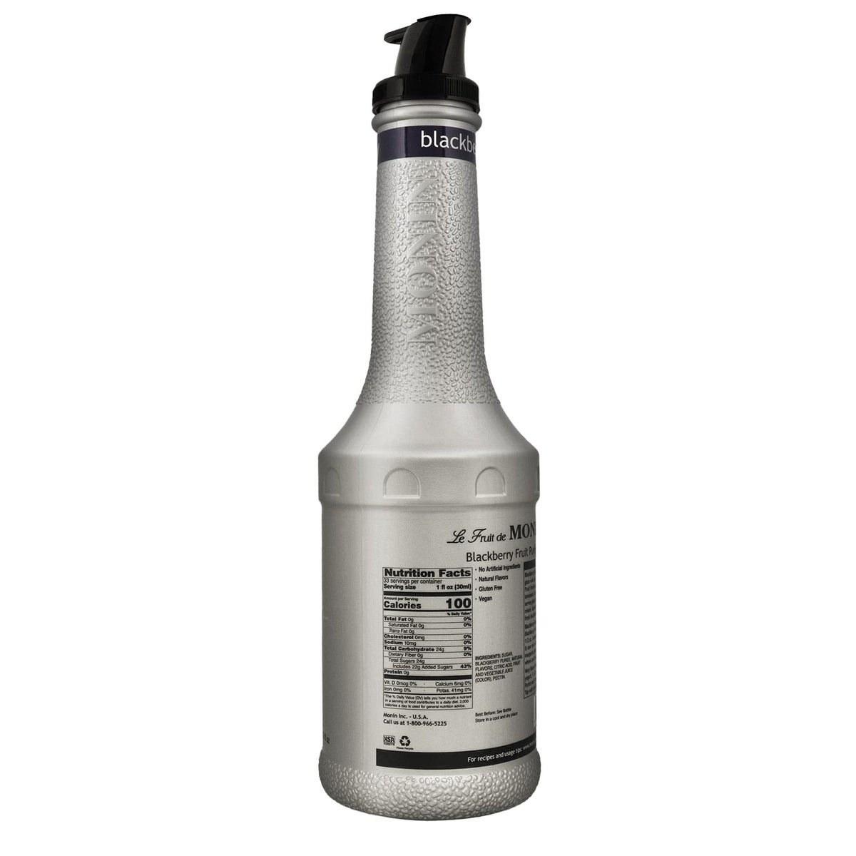 Monin Blackberry Purée cocktail mixer for rich berry flavor in drinks.