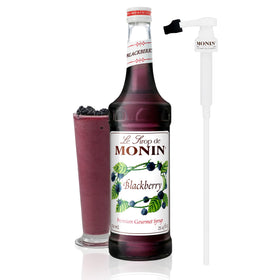 Monin Blackberry Syrup bottle with BPA-free pump ready for beverages