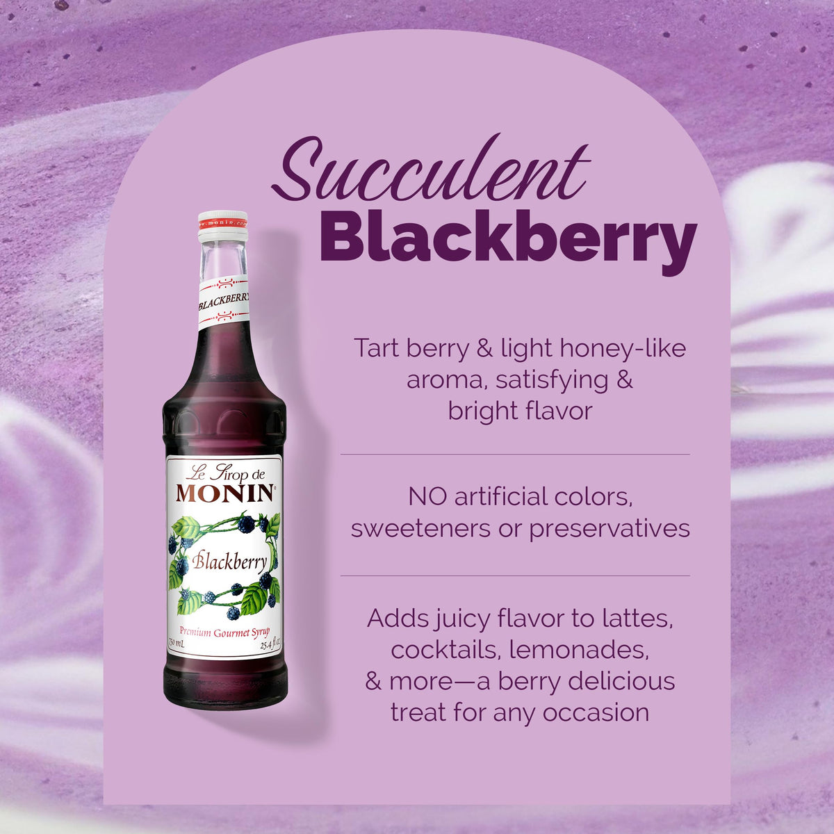 Monin Blackberry Syrup cocktail-creation adds depth with tart-sweet notes.