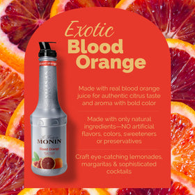 Monin Blood Orange Purée color tint on liquid, adds authentic citrus flair to recipes.