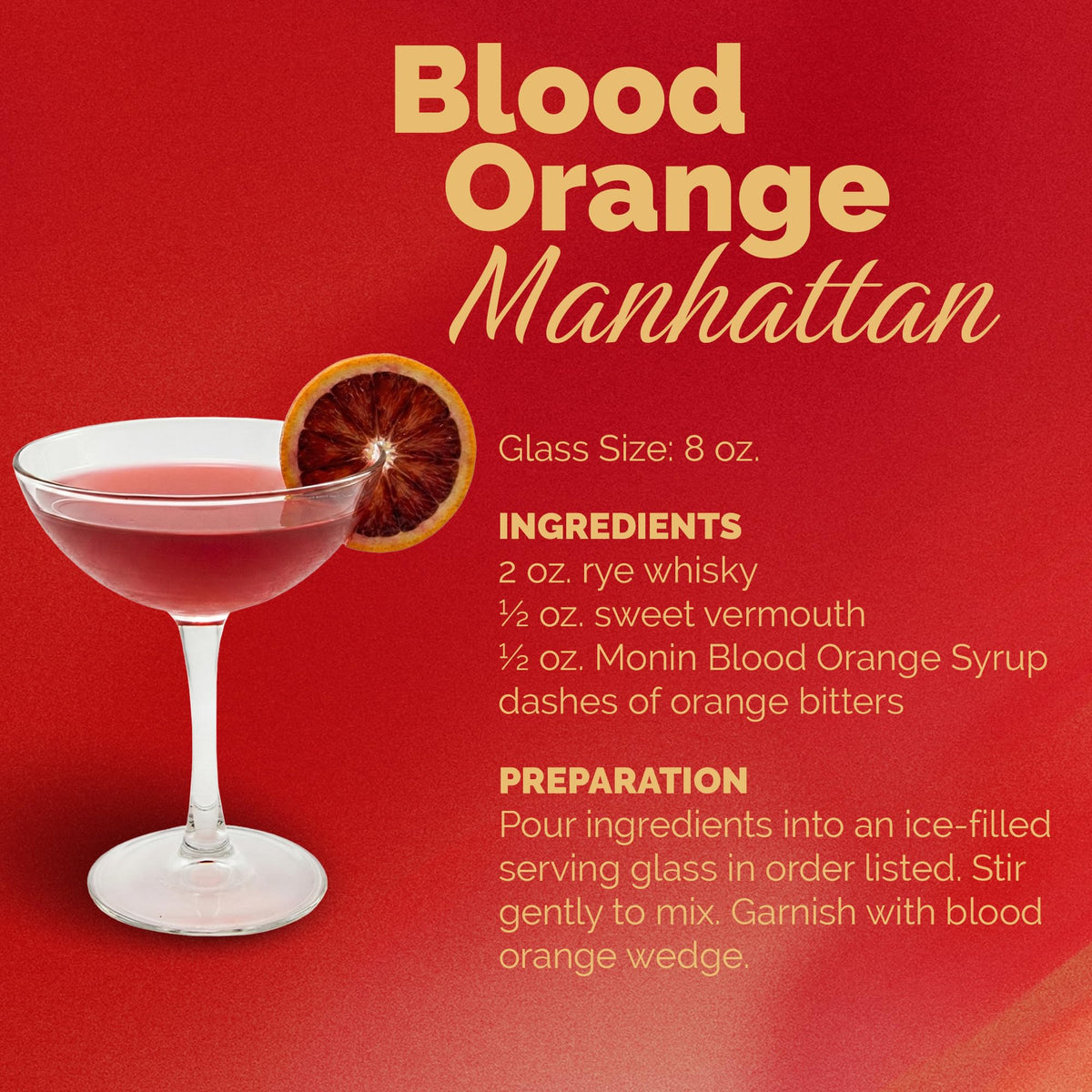 Monin Blood Orange Syrup color in beverage setting enhances presentation.