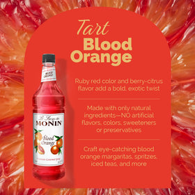 Pouring Monin Blood Orange Syrup demonstrates easy dispensing and consistent sweetness.