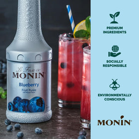 Monin Blueberry puree cocktail setup ready for mixology at home.