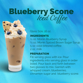 Monin Blueberry Syrup packaging notes gluten-free and non-GMO attributes.