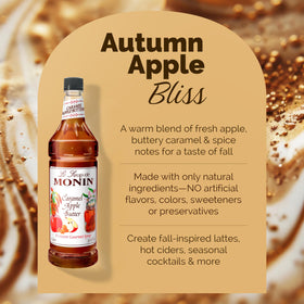Monin Caramel Apple Butter Syrup poured into cider to enhance fall warmth.