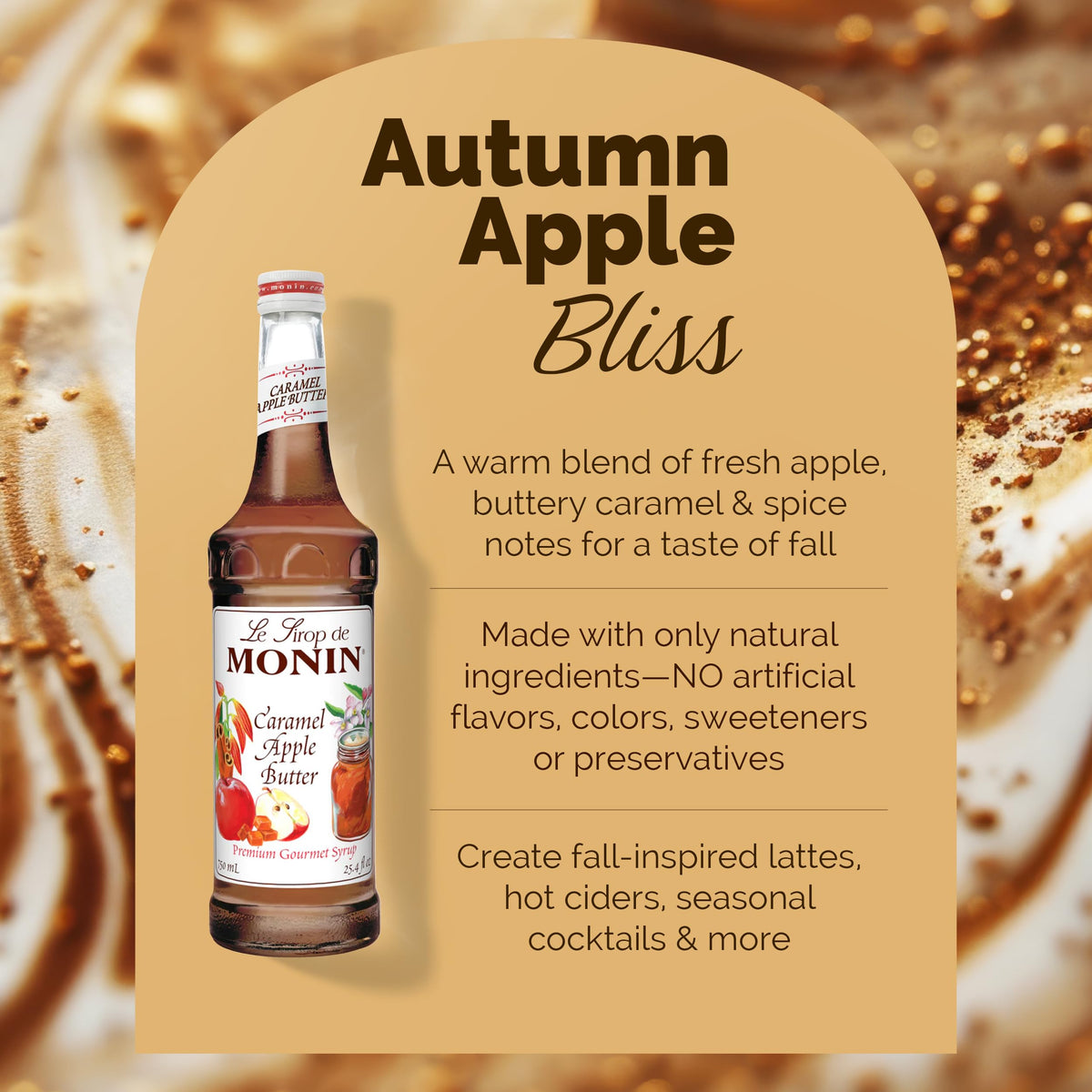 Monin Caramel Apple Butter Syrup added to a latte for a caramel-apple twist.