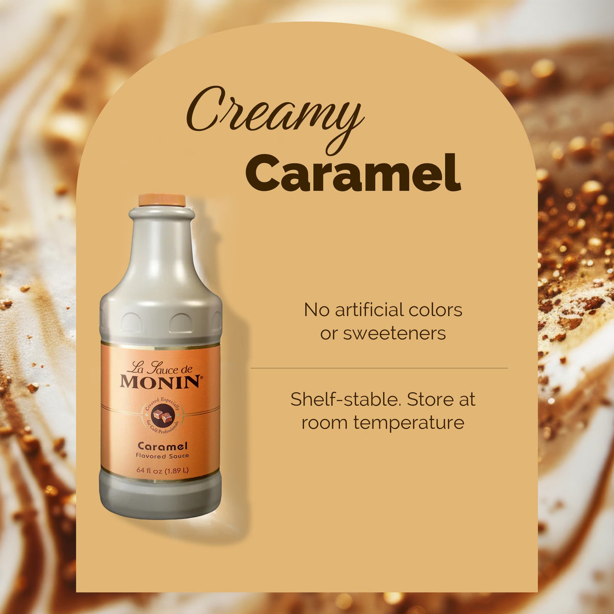 Monin caramel sauce on a dessert plate adds decadent caramel notes to treats