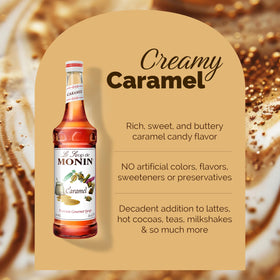 Monin caramel syrup used in cocktails for smooth, dessert-like notes.