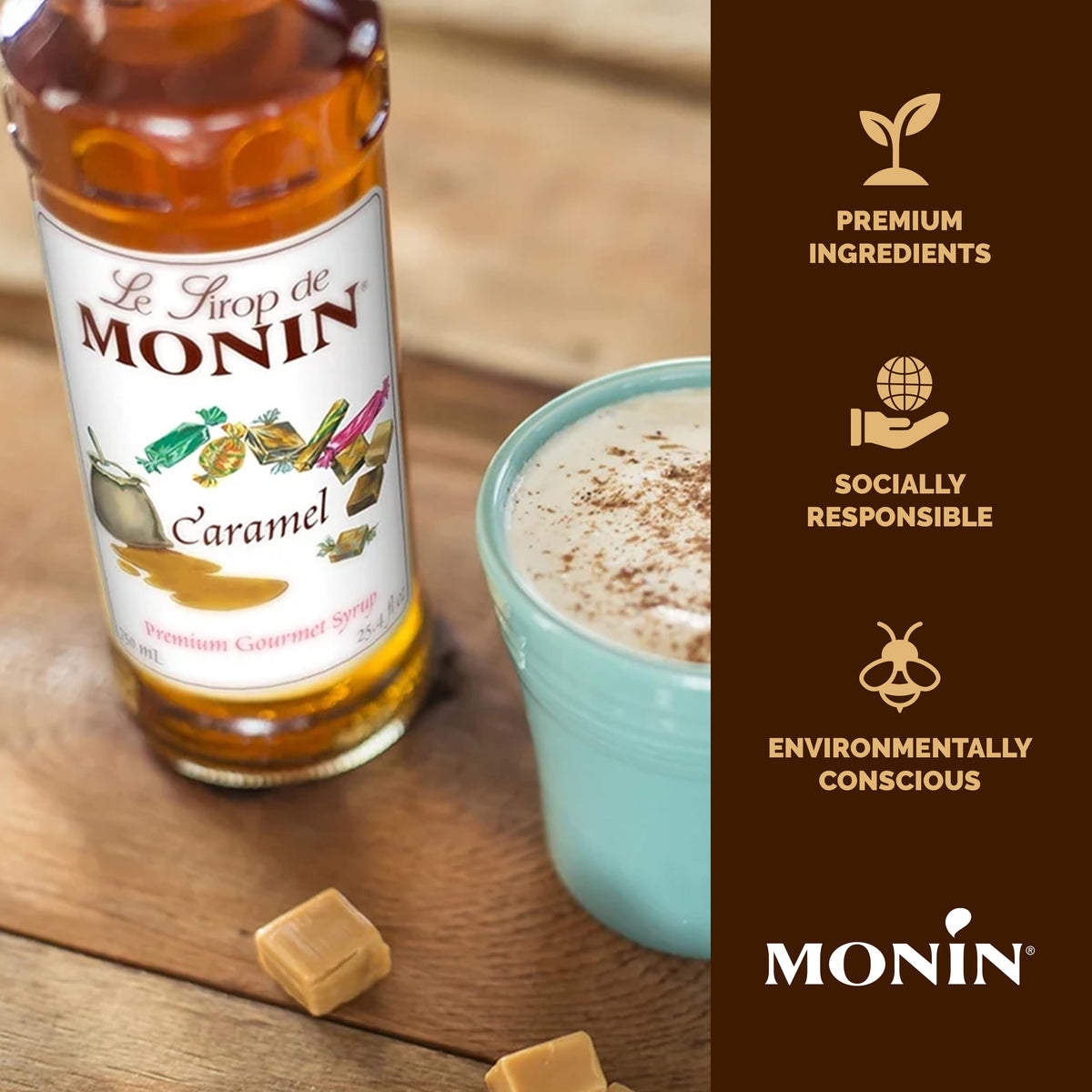Cocktail glass with Monin Caramel Syrup for warm notes