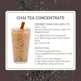 Monin Chai Tea Concentrate bottle close-up highlighting spice notes.