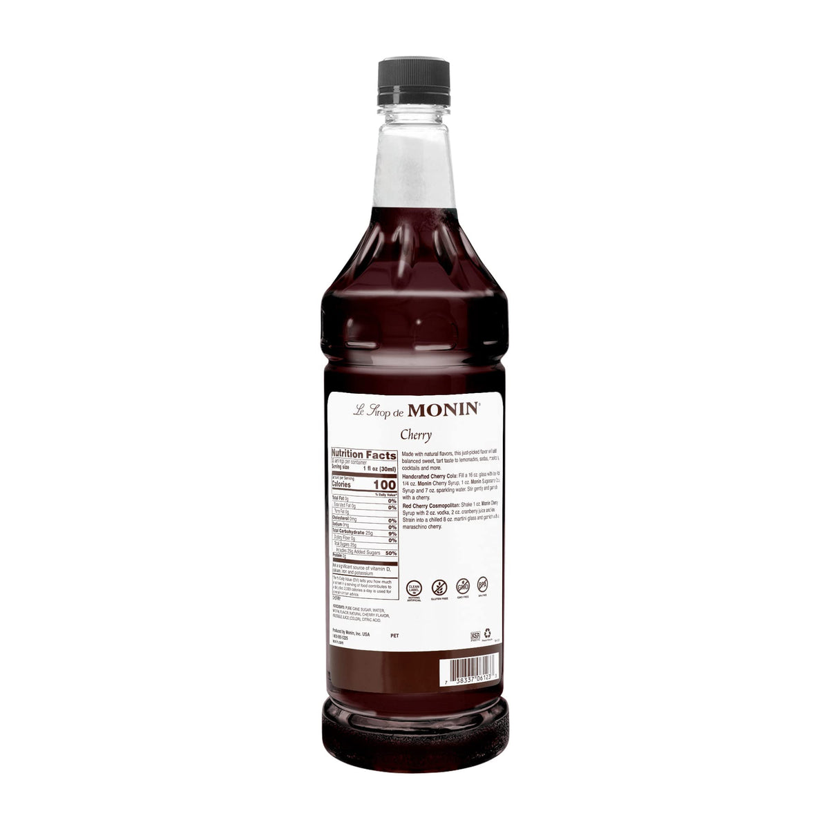 Monin Cherry Syrup being poured over ice for refreshing drinks.