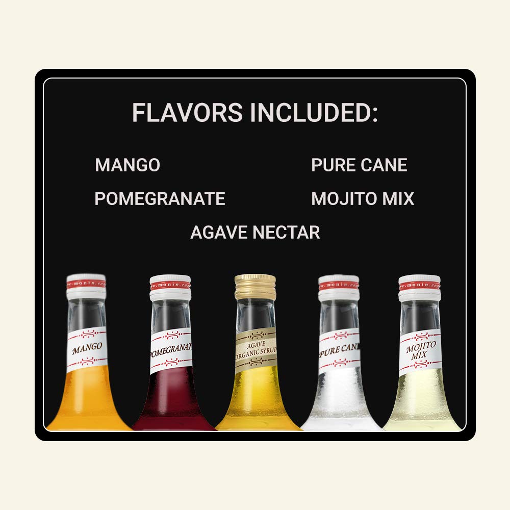 Monin mango bottle, tropical juice flavor for sunny drinks